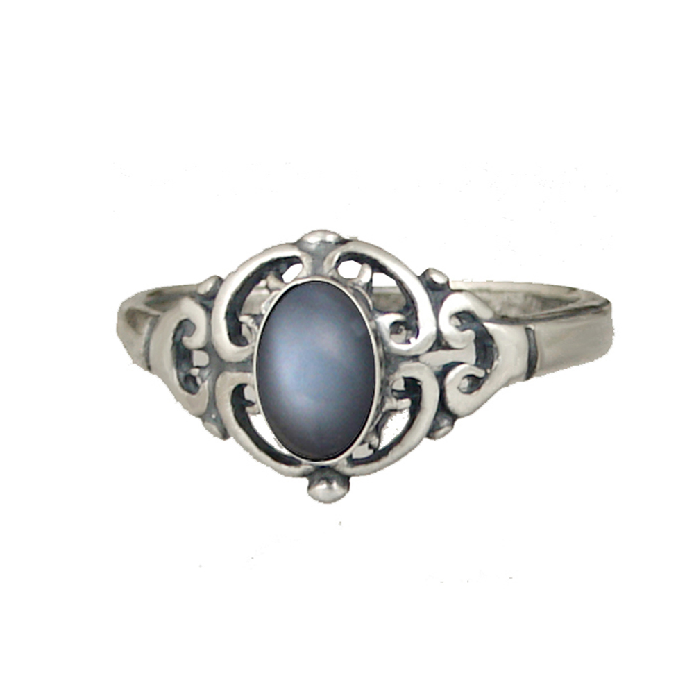 Sterling Silver Filigree Ring With Grey Moonstone Size 9